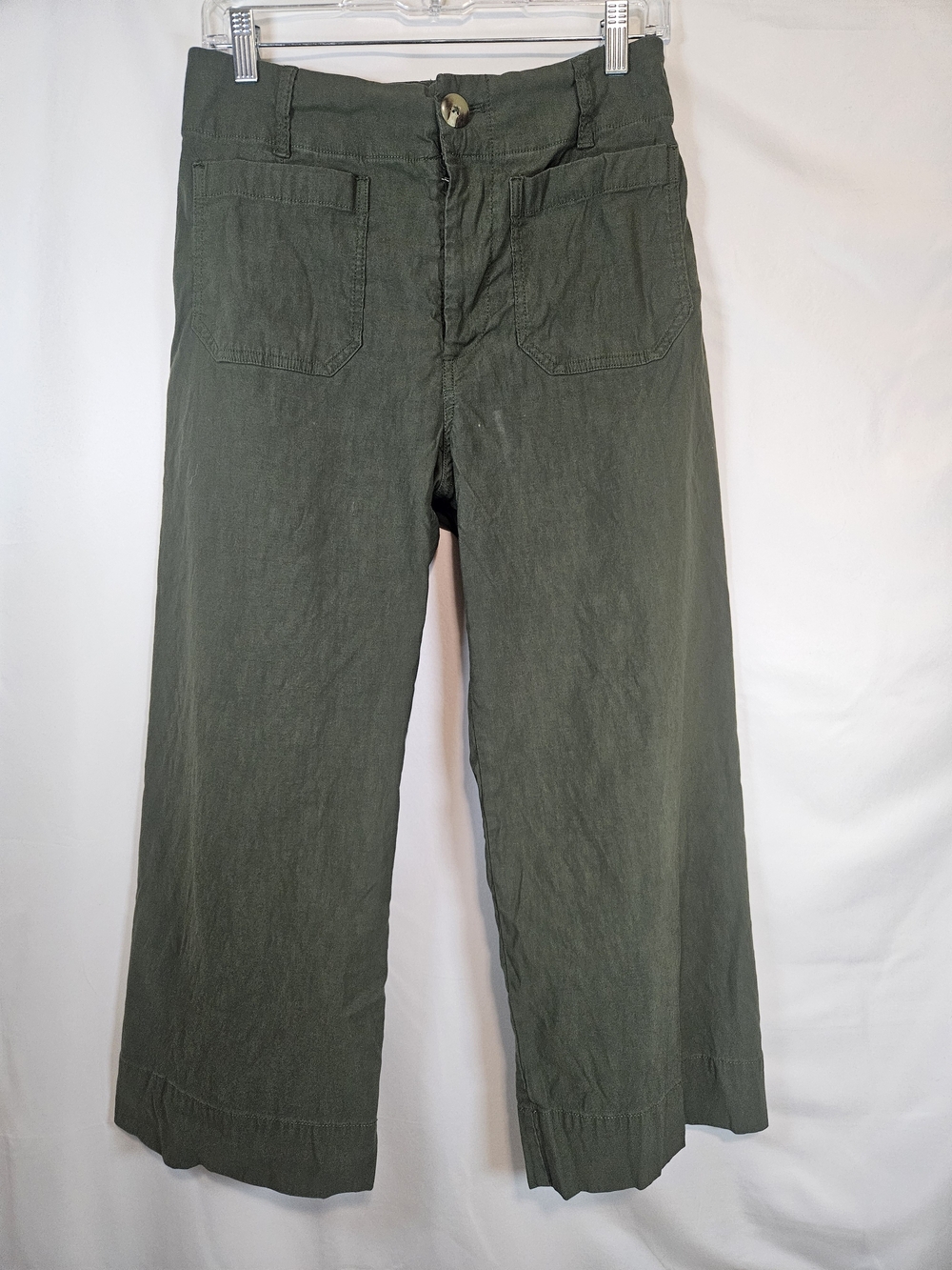 Maeve The Colette Wide Leg Linen Blend Pants in Green Waist 29
